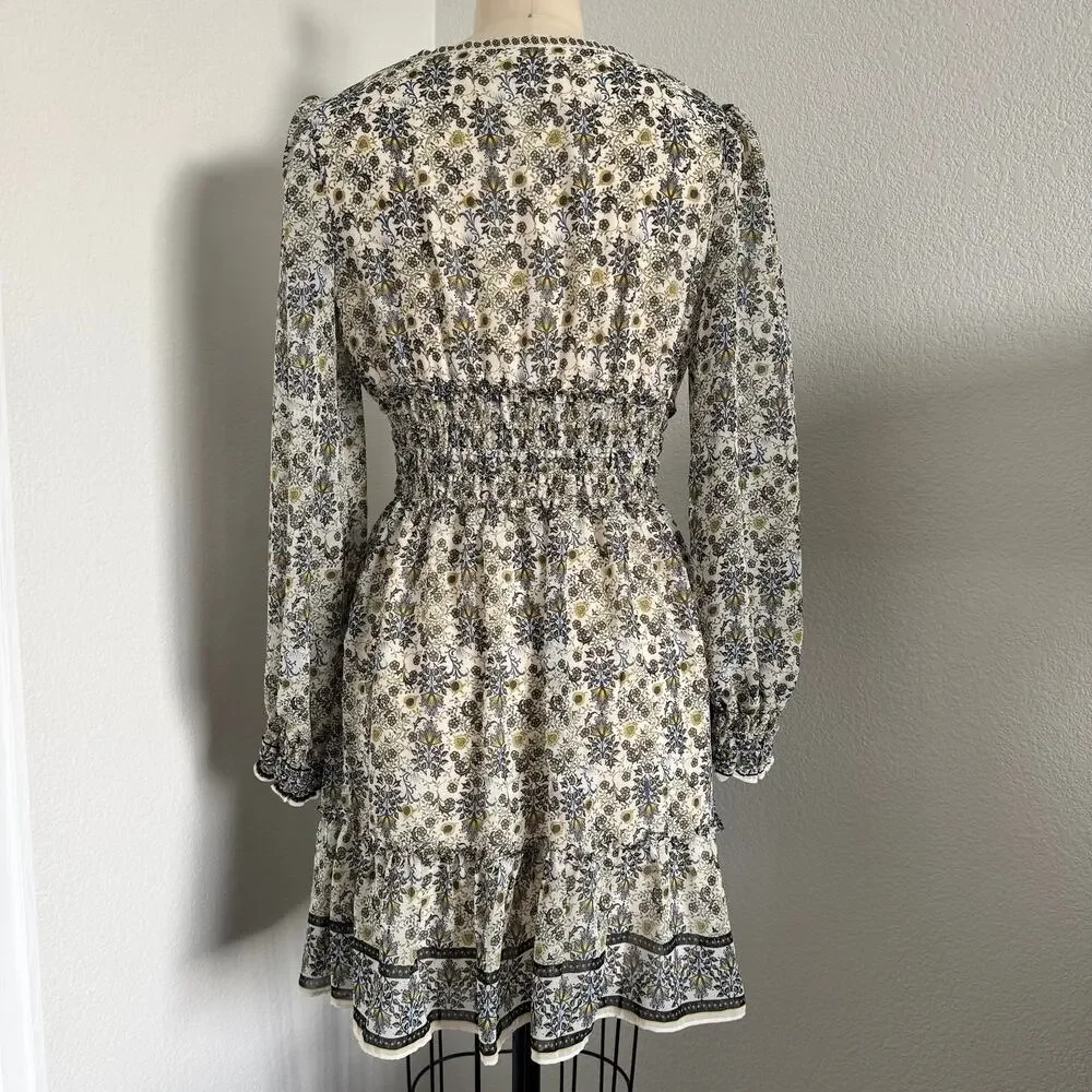 Max Studio | NWOT BOHO Style Long Sleeve Smocked Waist Fit & Flare Dress Size XS - Picture 3 of 9
